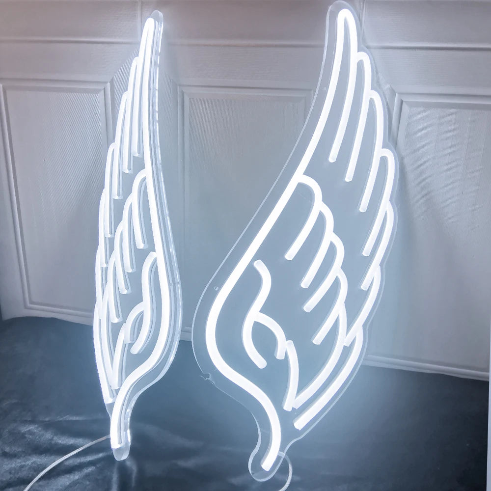 Angel Wings LED Neon Sign Acrylic Wall Art Light Home Party Wedding Night Light Birthday Glowing Model Props Decor
