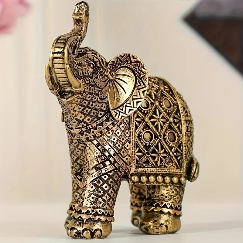 Retro Attraction Wealth Resin Elephant Lucky Sculpture Antique Homedesktop Handicraft Ornaments Outdoor Garden Bonsai Decor Gift