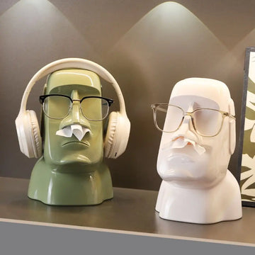 Creative Tissue Storage Box Stone Statue 3-in-1 Headphone Holder Space-Saving Face Shaped Paper Towel Container Bedroom Desktop