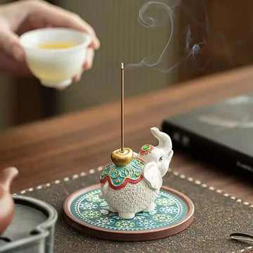 Elephant Incense Stick Holder Hand Painted Ceramic Elephant Incense Burner for Yoga Meditation Tea Ceremony Feng Shui Home Decor