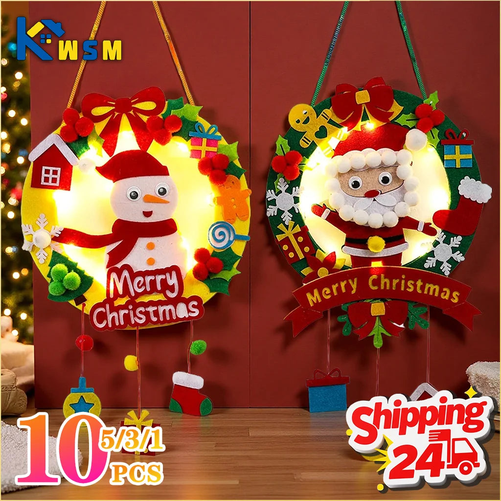 1-10pcs Luminous Christmas Garland Pendant DIY Ornaments Kit for Kids Kindergarten Home Classroom Christmas Party Decoration