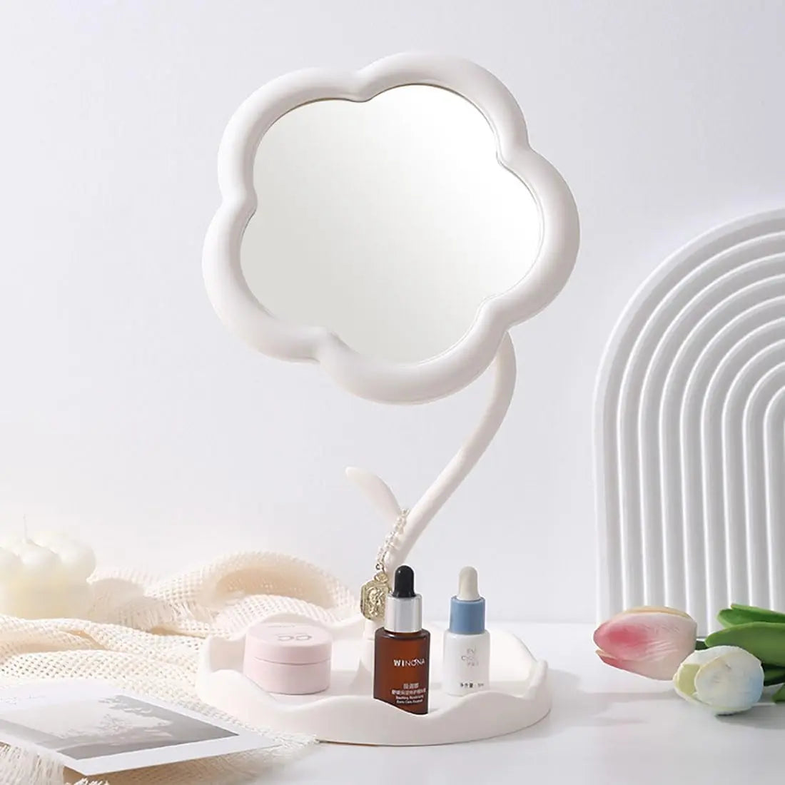 Flower-Shaped Makeup Mirror for Desk Vanity Mirror for Bedroom, Living Room and Minimal Spaces Room Decor Home Decorations