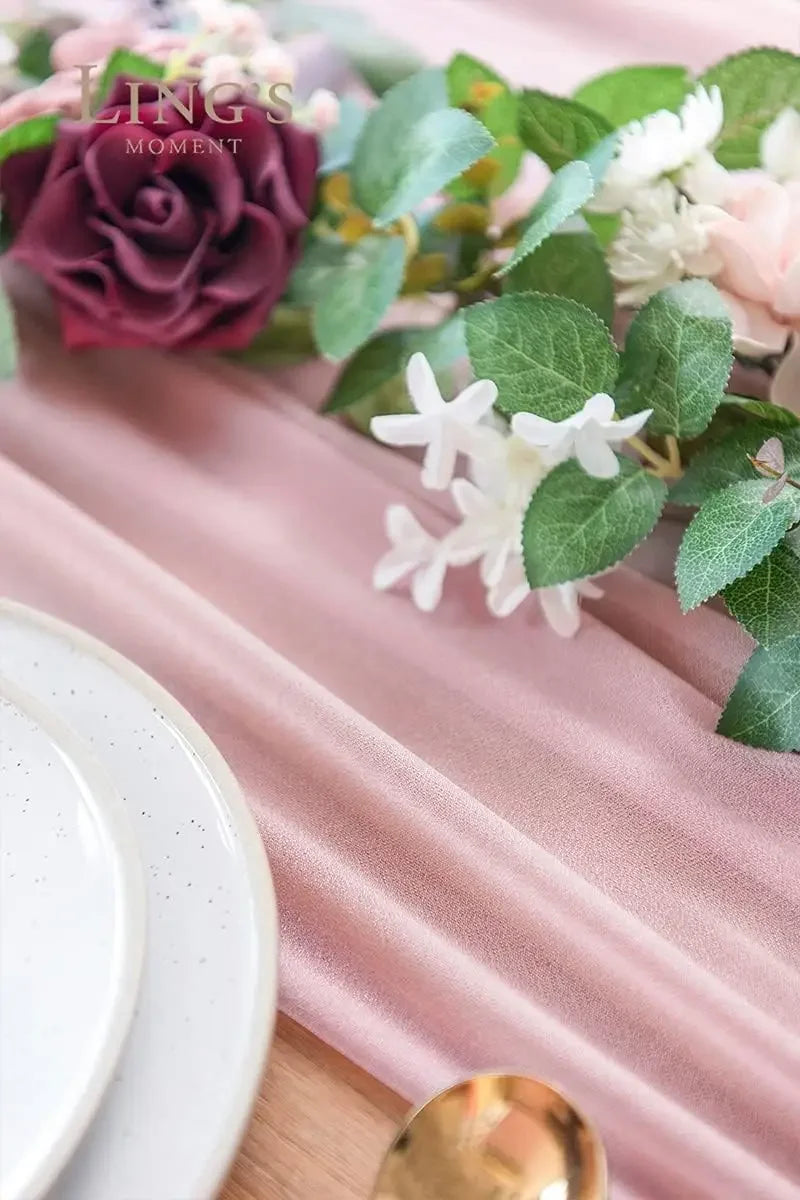 Thin Chiffon Beige Table Runner Table Setting Semi-Sheer Dining Vintage Wedding Party Christmas Banquets Arches Cake Decor