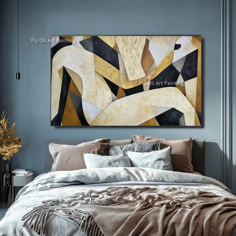 Popular Yellow Beige Abstract Wall Art For Home Decor Hand Painted New Special Design Black Yellow Women Oil Painting As Gifts