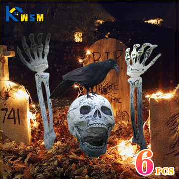 6PCS Halloween Simulation Hand Bone Skeleton Halloween Yard Floor Insert Ghost Hand Hand Bone Ghost Festival Dress Up Props