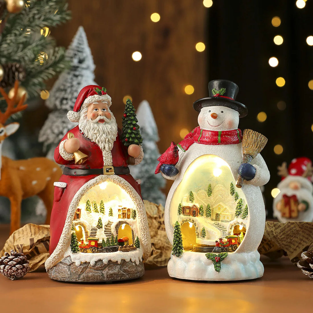 Christmas Cabin Figurine Musical Box Light Christmas Ornaments Decorations Music Box