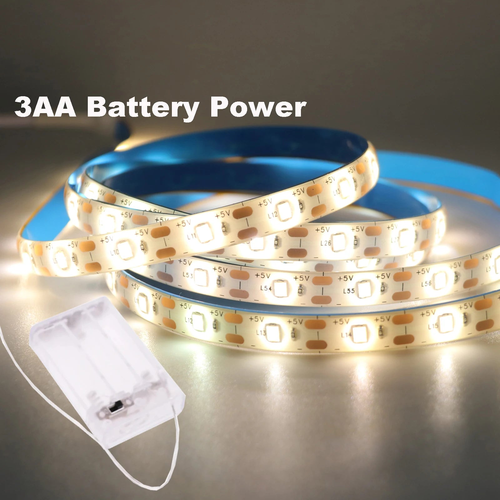3AA Battery Power Led Strip Light 2835 1M 2M 3M 4M 5M Night Lamp Flexible Ribbon Tape White/Warm White/Blue Room TV Backlight