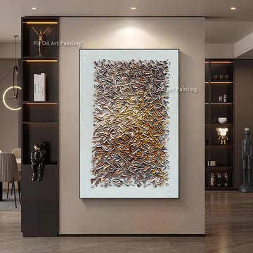 Brown And White Abstract Knife Thick Canvas Oil Painting Handpainted Special Design Black And White Wall Art For Room Hall Decor