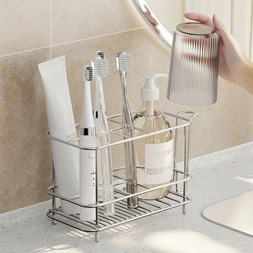 Minimalist Stainless Steel Toothbrush Holder Toothbrush Toothpaste Mouthwash Cup Home Tabletop Storage Rack Bathroom Accessories