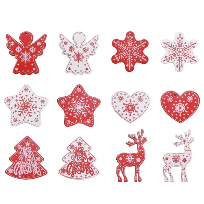 10PCS Wooden Ornaments for Christmas Tree Christmas Ornament Sets Christmas Tree Hanging Ornament Decoration