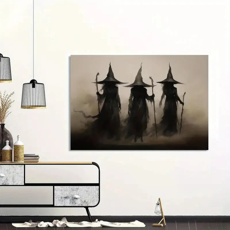 Abstract Retro Witch Halloween Canvas Prints Witchcraft Cartoon Cosplay Wall Art Poster for Family Bedroom Office Decor Cuadros