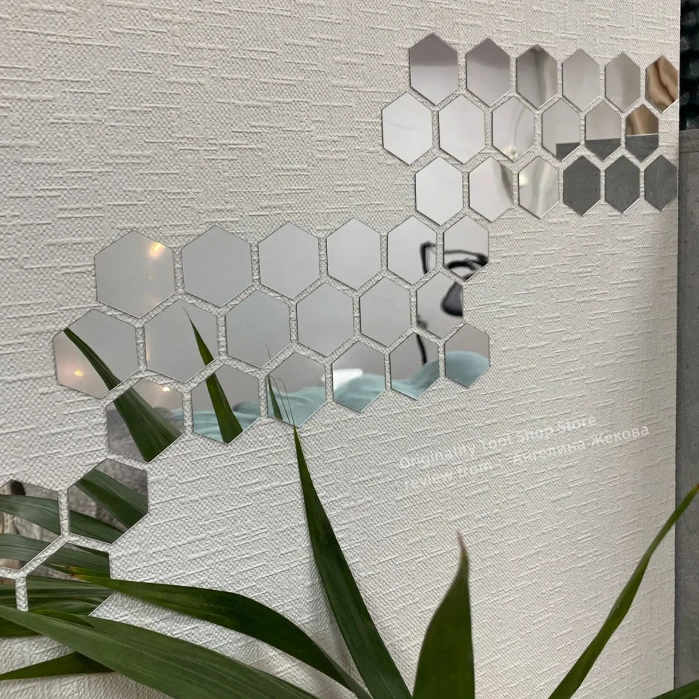 Small Mirror Sticker Acrylic Wall Sticker Hex Self-Adhesive Mosaic Tiles DIY Bathroom Home Decor 80x70x40mm 3D Bedroom DIY Decal