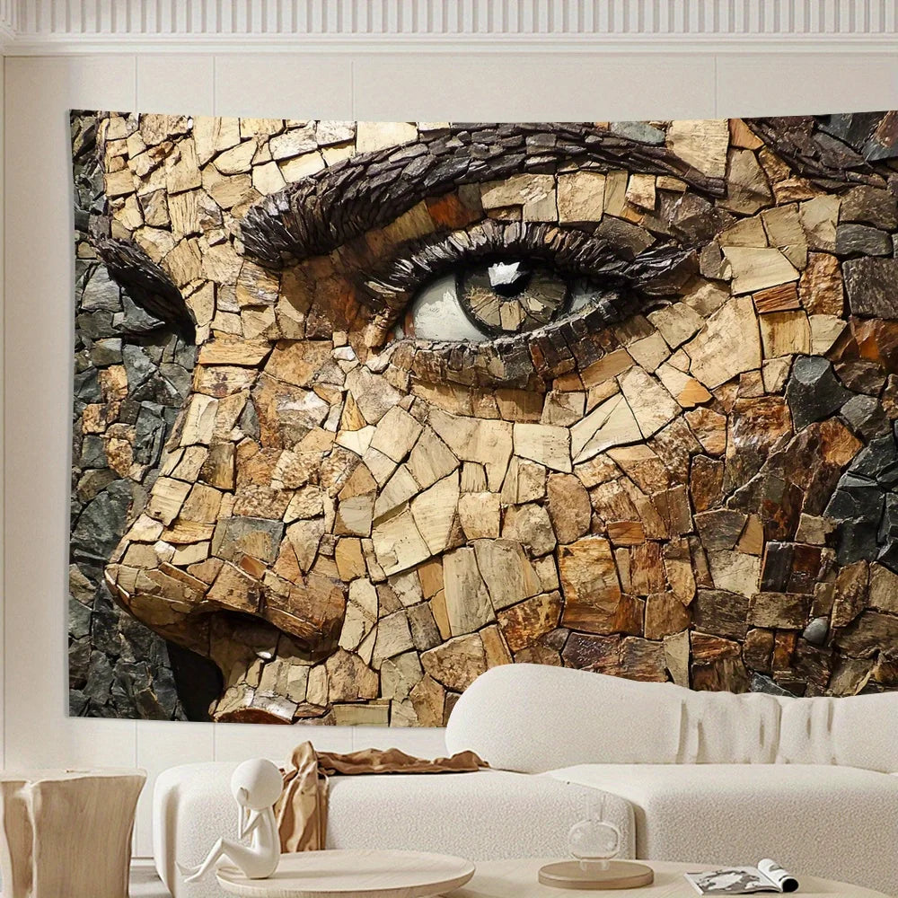 3D Face Wall Tapestry Vintage Style Polyester Hanging Decoration Living Room Bedroom Party Universal-Art Gift Tapestry