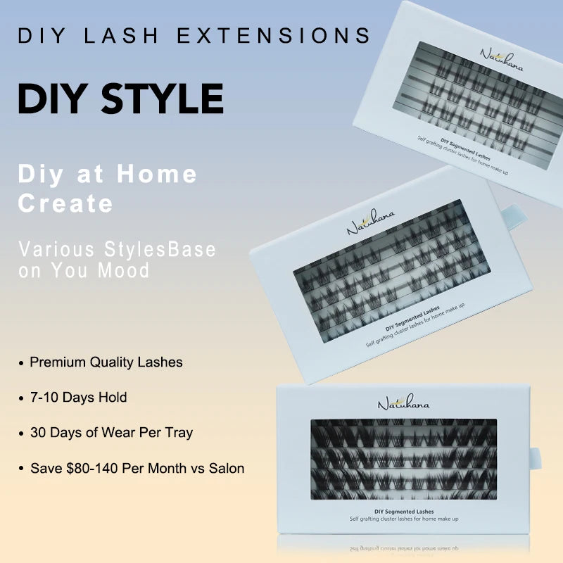 NATUHANA DIY Clusters Individual Lashes DIY Eyelash Extension Makeup Tools Supplies at home