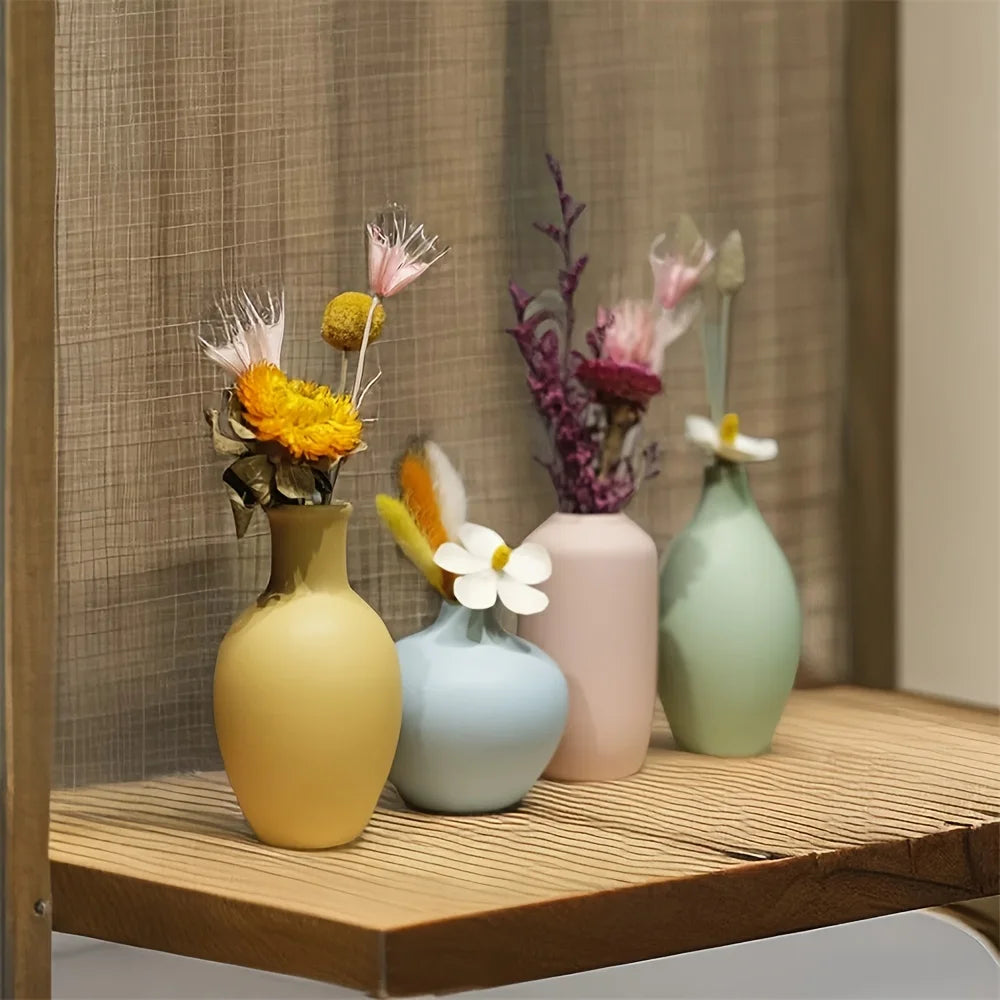 Modern Ceramic Vases Home Decor Dry Wet Flower Bottle Macaron Vases Desktop Ornament No Flower Livingroom Decor Accessories