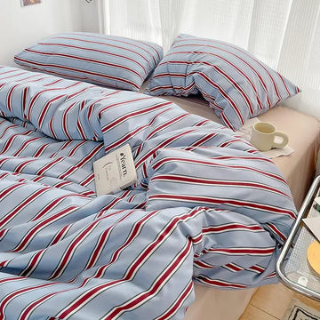 Simple Style Pure Cotton Home Textile Blue Striped Bedding Set Duvet Cover Sheet Pillowcase Ins Style Bed Linens Bedding Set