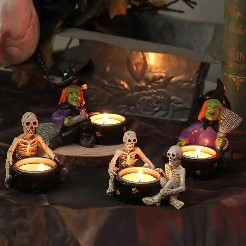 Halloween Skull Candle Holder Retro Skull Candle Holder Tea Lamp Cup Home Halloween Party Decoration Halloween Desktop Decor