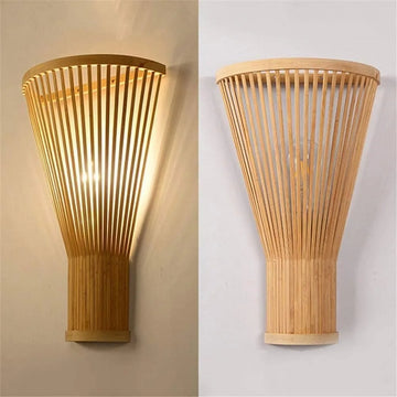 JOYINLED Japanese Style Bamboo Wall Lamp E27 Woven Lamp Shade Bamboo Bedroom Bedside Light Wall Sconce Wall Lighting 25x40CM