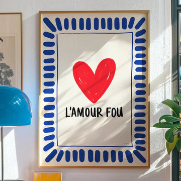"L’Amour Fou" Love Quote Canvas Print Poster Modern French Heart Aesthetic Art Prints Couple Home Decor Valentine's Day Gifts