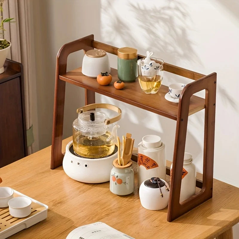 Cup Holder Storage Rack Desktop Doublelayer Coffee Cup Tea Set Storage Cup Rack Coffee Utensil Storage on The Table Gift
