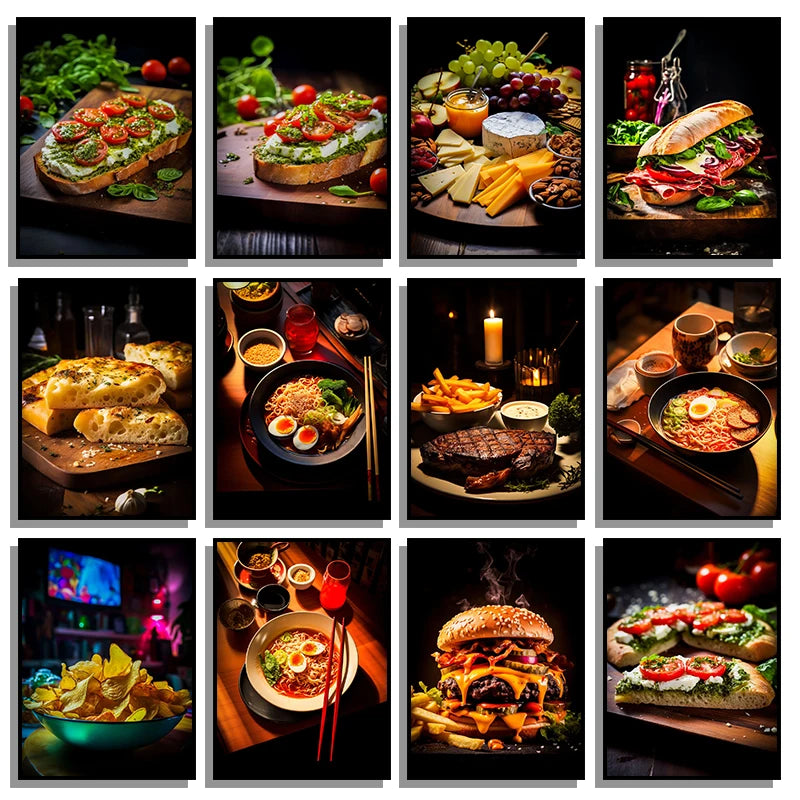 Food Kitchen Poster Printing Meat Burger Pizza Canvas Painting Restaurant Decoration Wall Art Picture Home Decor Frameless Gifts