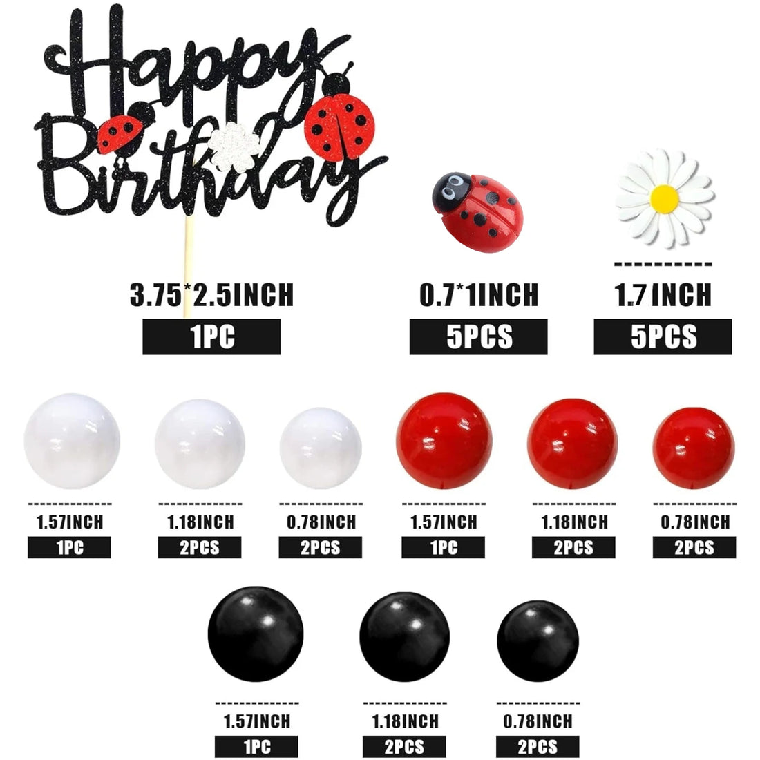 Ladybug Cake Topper Red Black Ball Cake Decorations Daisy Cake Topper for Ladybug Theme Party Birthday Party Supplies Decoration