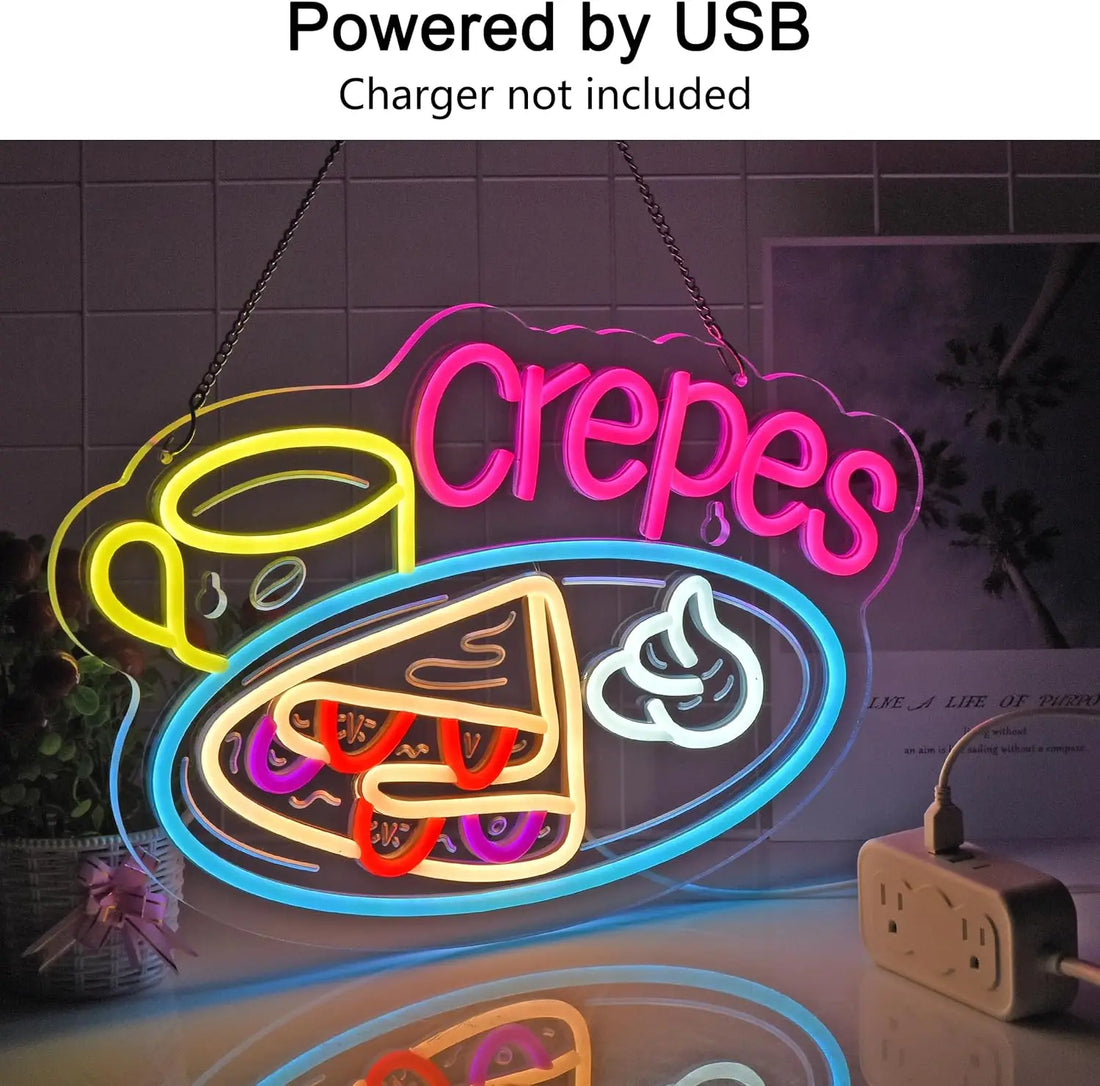 Crepes Neon Sign Neon Lights Wall Art Decor Energy-Saving LED Light Balcony Shop Florist Restaurant Cafe Decor Opening Gifts