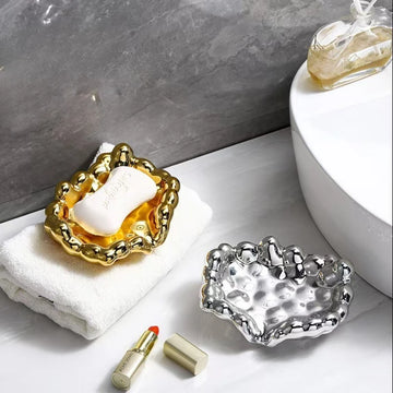 Electroplating Luxury Soap Container Bathroom Use Plastic Clouds Soap Dish No-drill Soap Storage Drain Tray Bathroom Accessories