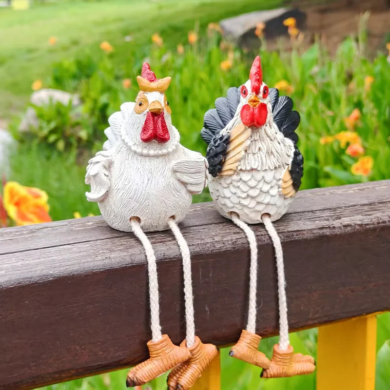 A pair of rustic-style long-legged chicken sculptures Outdoor garden lawn decoration Country-style tabletop ornament