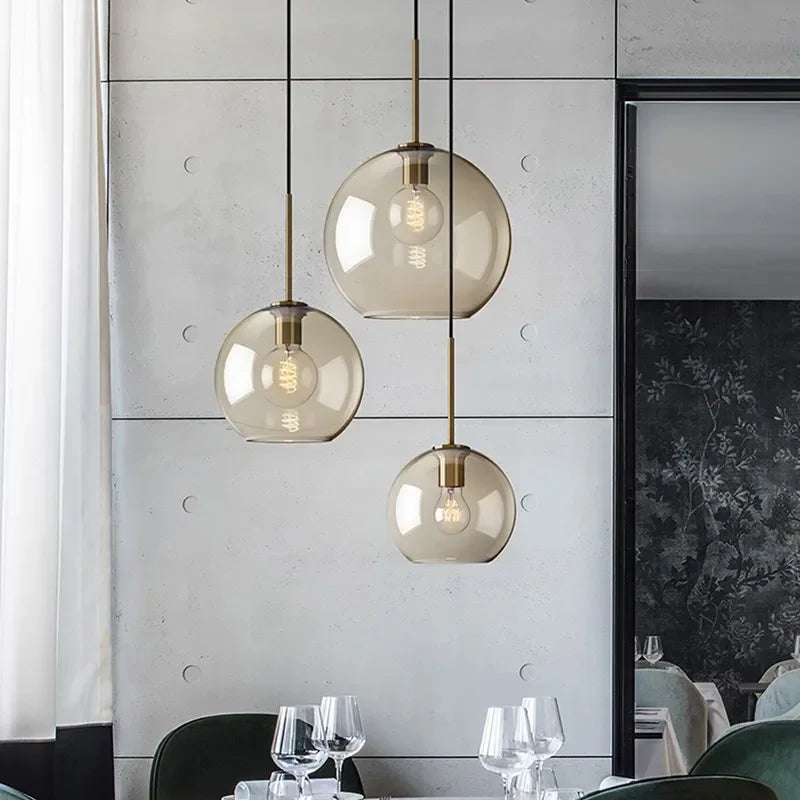 Nordic LED Glass Chandelier Single Multi Head Dining Room Pendant Light Living Room Bedroom Cafe Stairway Home Decoration Lustre