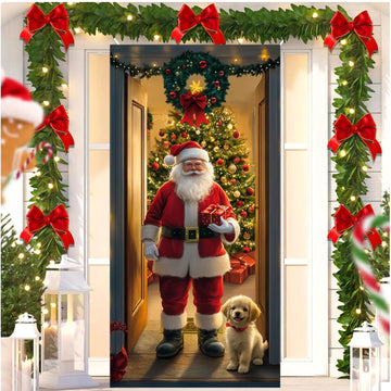 Cute Animals Theme New Year Christmas Decoration Dog Cat Snowman Gingerbread Man Door Cover Holiday Outdoor Winter Prop Gift