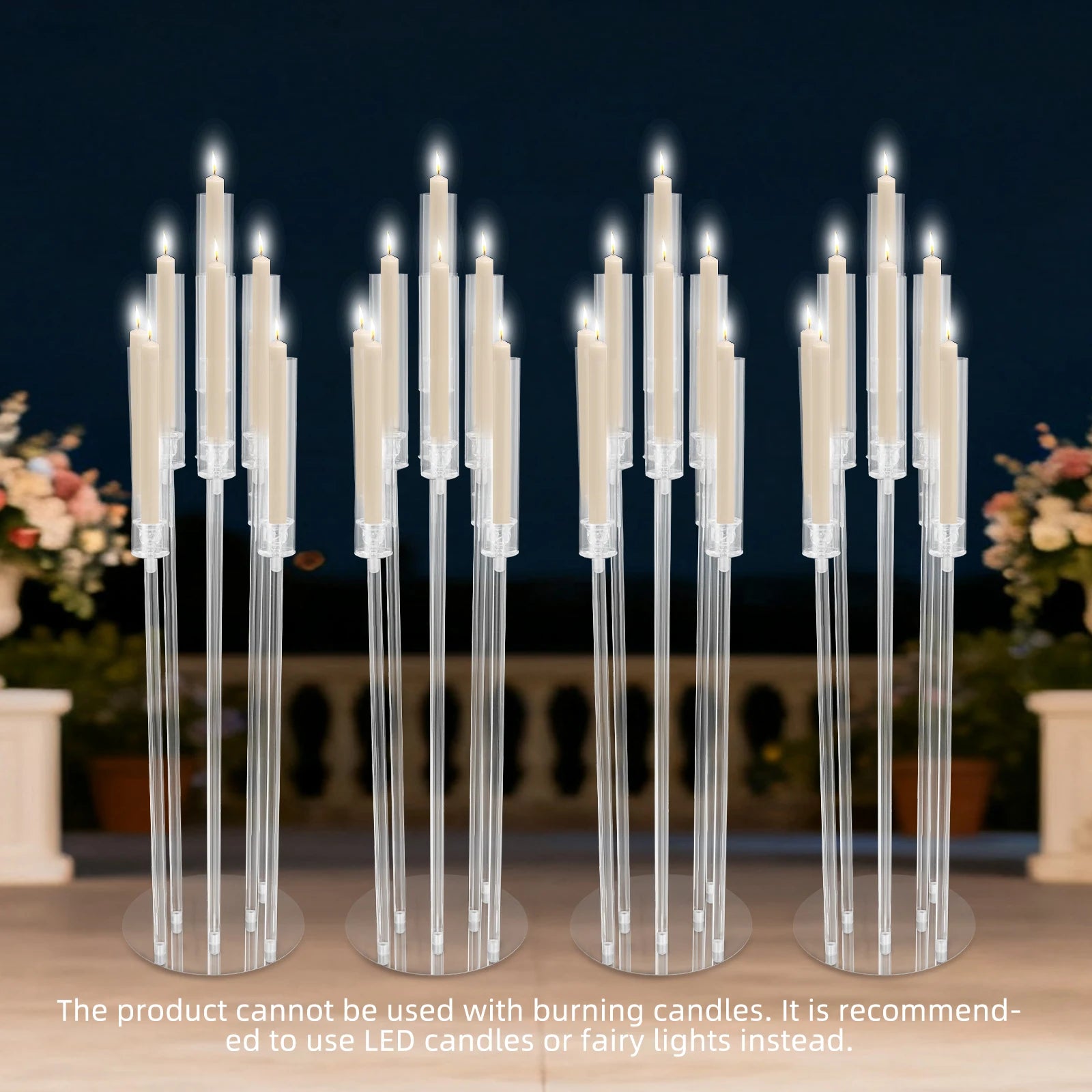 Modern Acrylic Candle Holder Set of 4, 9-Cup LED Candle Centerpiece for Table, Romantic Wedding Home Decor, Tall Crystal Clear