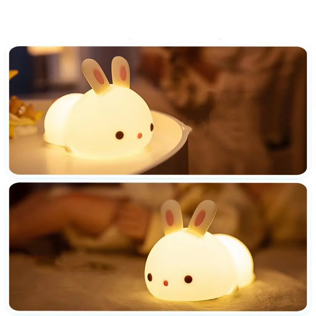 Touch Sensor RGB LED Rabbit Night Light Colorful USB Rechargeable Silicone Bunny Lamp for Children Baby Toy Festival Gift