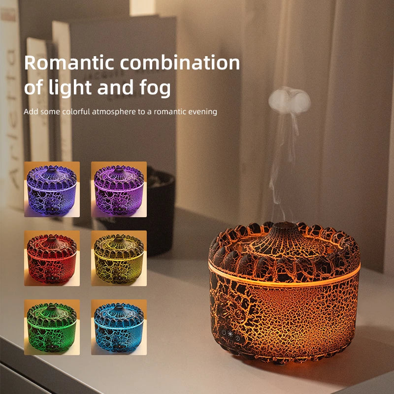 USB Jellyfish Aromatherapy Air Humidifier Electric Table Diffuser with Volcano Crack Light for Home Office Decorative Humidifi