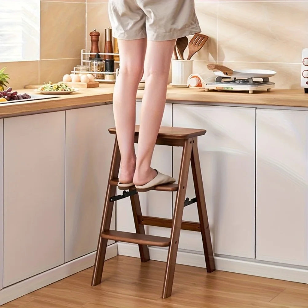 Multi Functional Folding Stool Portable Bamboo Ladder Natural Bamboo in Kitchen, Living Room Bedroom Ladder Kitchen High Stool