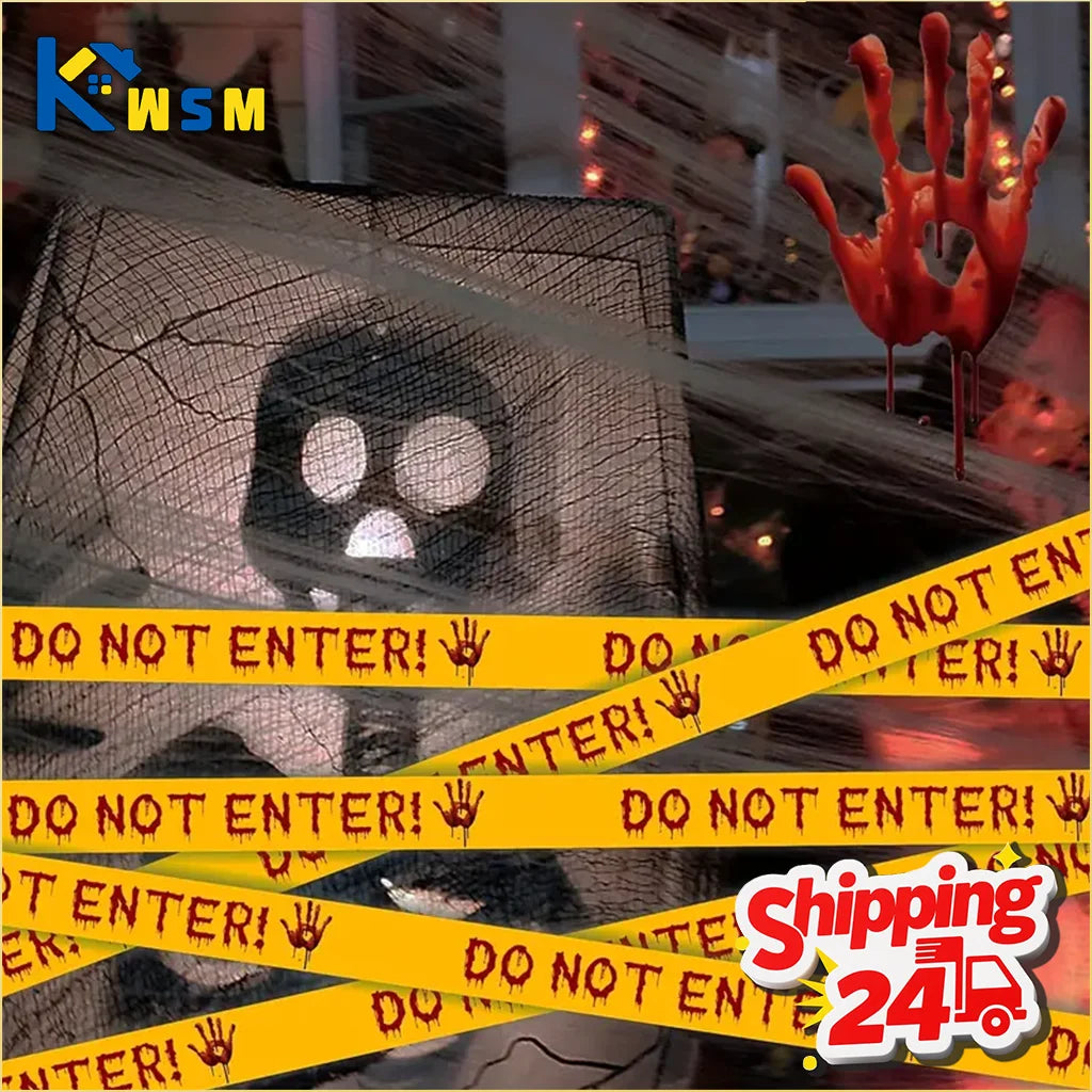 Halloween Yellow Isolation Warning Tape with Bold Danger Signs Durable Plastic for Haunted House Yard Party Decoration