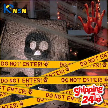 Halloween Yellow Isolation Warning Tape with Bold Danger Signs Durable Plastic for Haunted House Yard Party Decoration