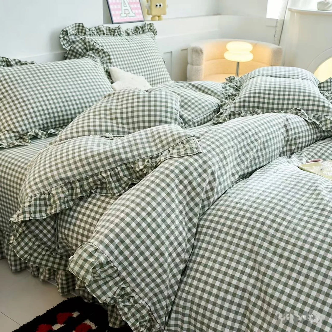 3 Piece camel color plaid duvet cover Set ， comfortable Bedding Set Bedspread for All Season
