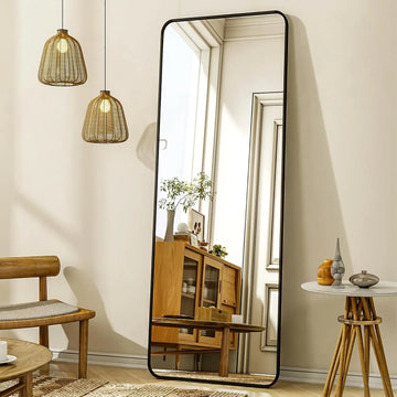 56x21 Inch Full Length Mirror with Stand, Wall Mounted or Leaning for Bedroom Living Room, Black