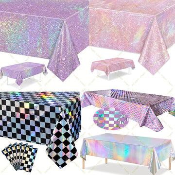 Purple Laser Tablecloth Glitter Birthday Party Decoration WeddingParty Checked Aluminum Film TableCover BabyShower Party Supplie