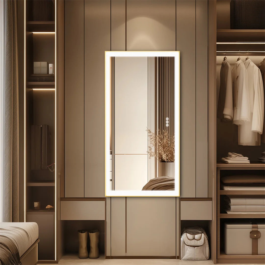 LUVODI Large Gold Framed Bathroom Mirror Fogless Smart Touch Illuminate Full Body Dressing Mirror