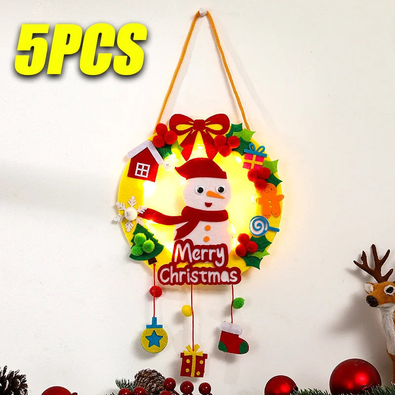 Snowman Elk Father Christmas Pendant Light Up Christmas Pendant Children Handmade diy Wreath Christmas Tree Decoration Gifts