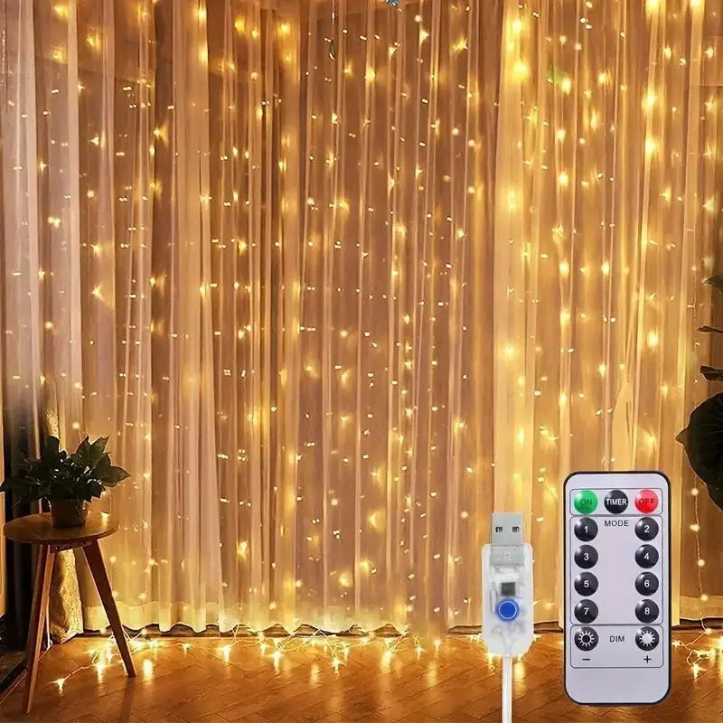 New Year Christmas Curtain Light Garland Remote control 8 Modes Merry Christmas Decor For Home Christmas Ornament Gifts Navidad