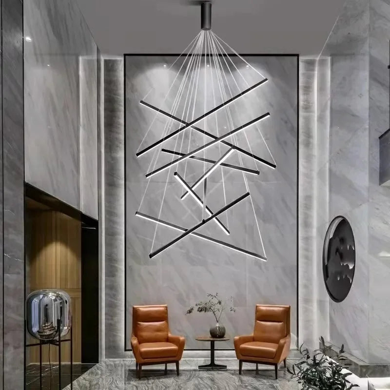 Modern Stair Ceiling Chandelier Bar shaped LED Pendant Light Living Room Duplex Building Highrise 90-260v Indoor Hanging Lamp