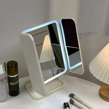 Trifold Lighted Makeup Mirror with 2X/3X/10X Magnification, 3 Color Lights & Touch Sensor Rechargeable Travel Vanity Mirror Gift