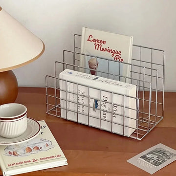 Simple Iron Desktop Storage Rack Magazine Organizer Ins Table Metal Organizing Rack Bookshelf Desk Multi-functional Display Rack