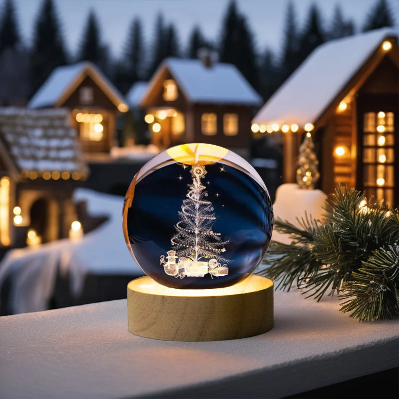 3D Engraved Crystal Ball Christmas Tree Santa Claus Design LED Night Light USB 5V Holiday Decoration for Room Christmas Gifts
