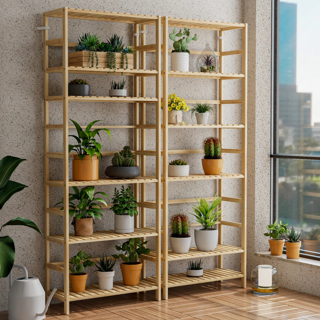 Adjustable Bamboo Storage Rack, Shelving Bookshelf, Plant Flower Stand, Home Organization, 6-Tier