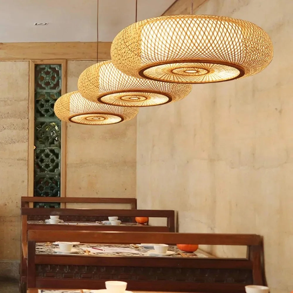 JOYINLED Japanese Bamboo Chandelier 50CM Hand Woven Pendant Light Living Room Ceiling Light For Bedroom Restaurant E27 LED Lamp