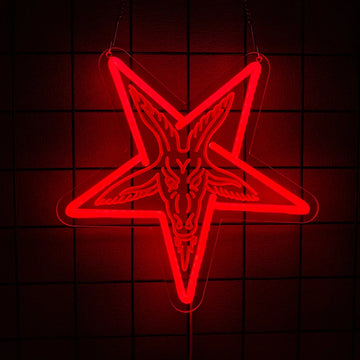 Baphomet Gothic Neon Sign, Three-Dimensional Carved Lambs And Inverted Five-Pointed Star Wall Art Wall Lamps, Home Decoration.
